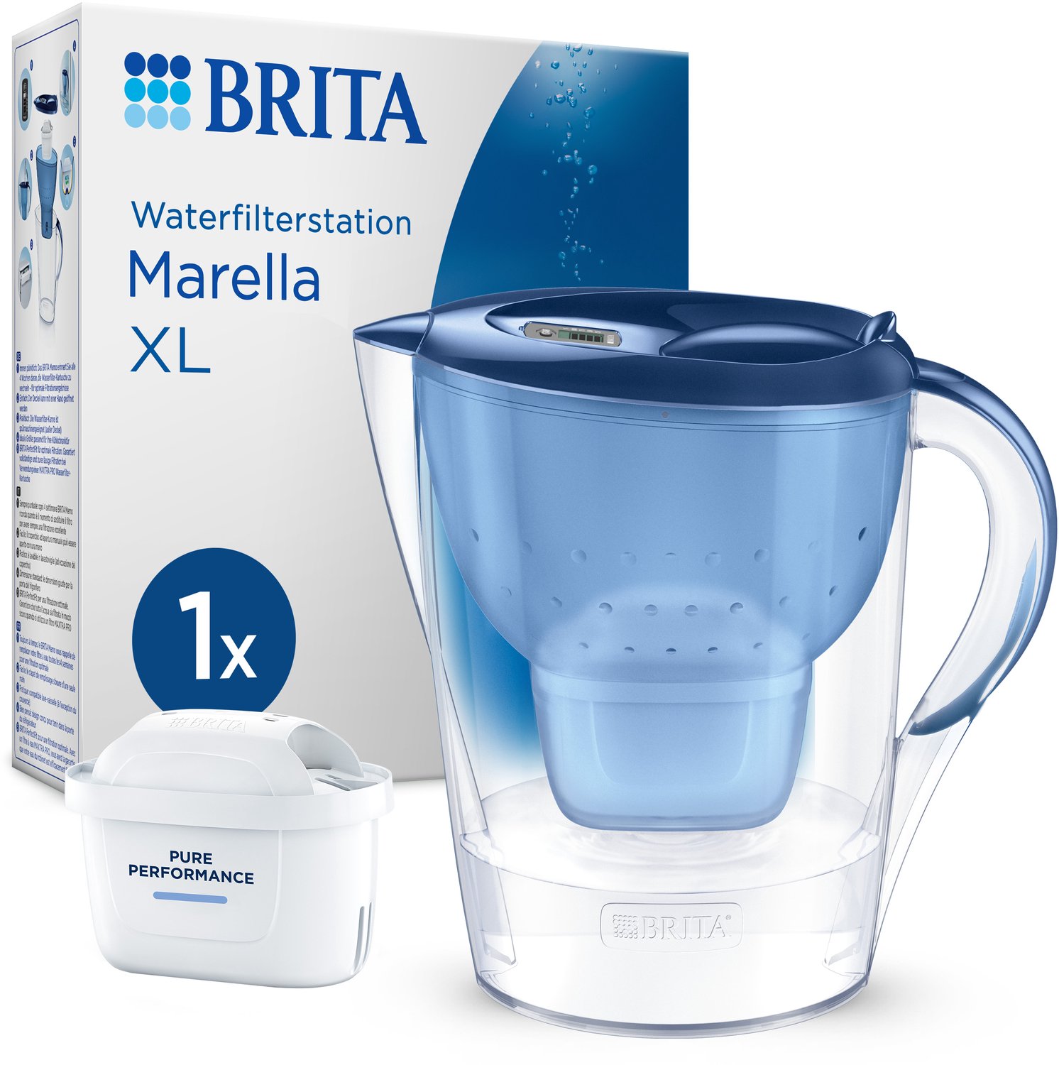 Bol.com BRITA Waterfilterkan Marella XL - 3,5L - Blauw - incl. 1 MAXTRA PRO Pure Performance Waterfilterpatronen aanbieding