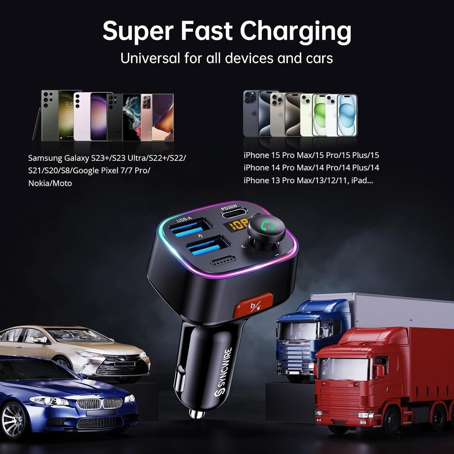 Bluetooth FM Transmitter en Auto Lader met Dubbele USB Poorten, 48W Snelladen en LED Display voor Draadloze Radio Ontvangst en 64GB USB Stick met Lichtschakelaar – foto 8