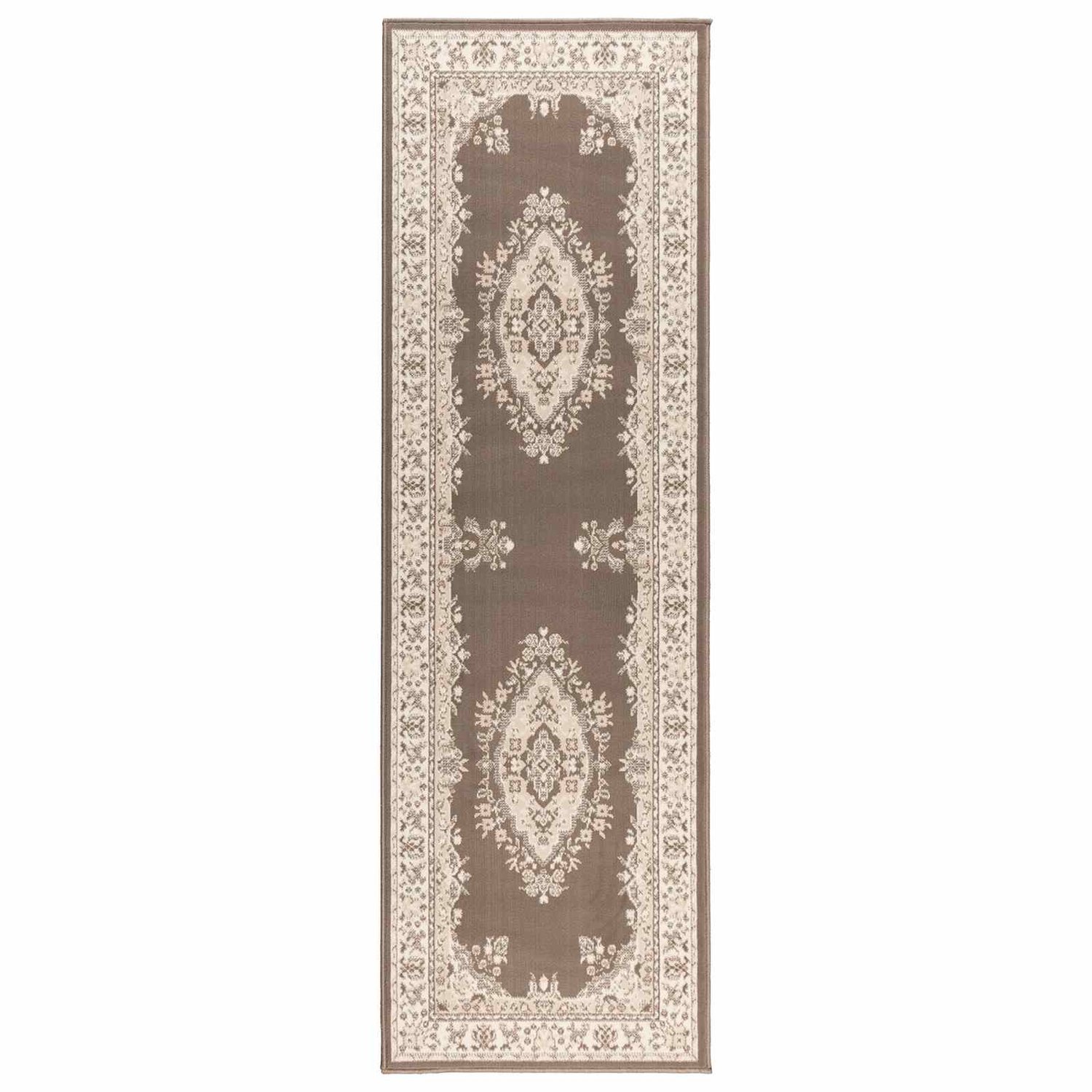 vidaXL Lopers - Tapijt - FLORNES - Geweven - Taupe - patroon - 67 - x - 150 - cm - PP - 7 - mm