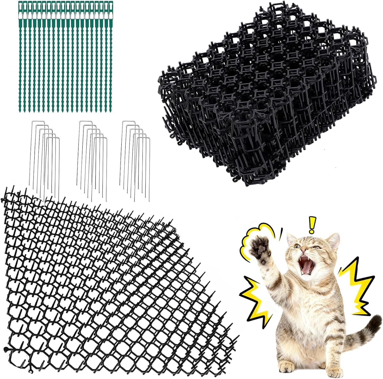 15-delige Kattenafschrikmat met Stekels, Dierenbarrière voor Tuin, Anti-kattenmat met 15 U-vormige Spijkers, Bescherming voor Planten en Bloembedden