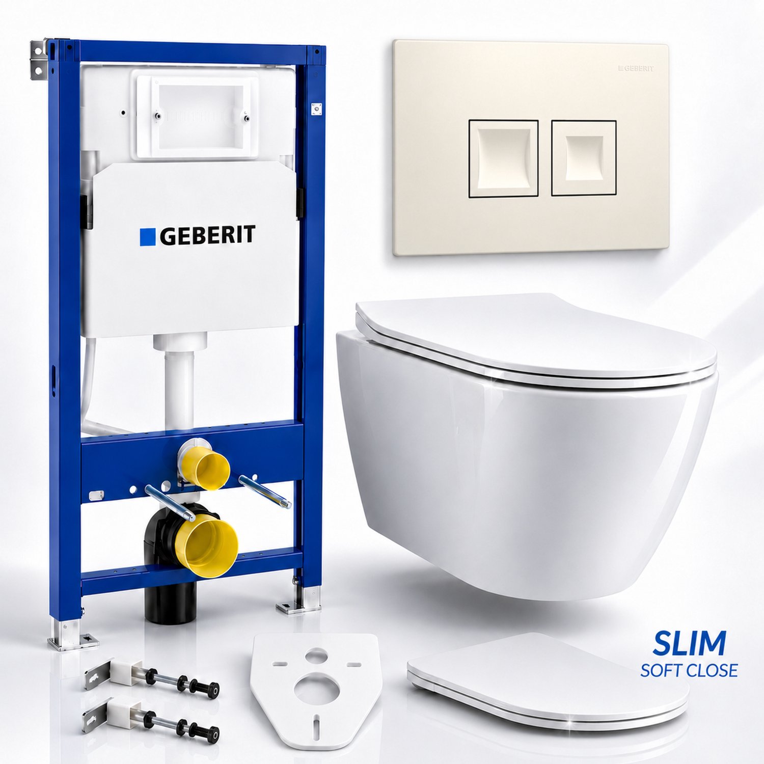 Badland toiletset - Geberit Duofix Basic Delta - ROLO wit - Delta25 rechthoekig wit - 115135115