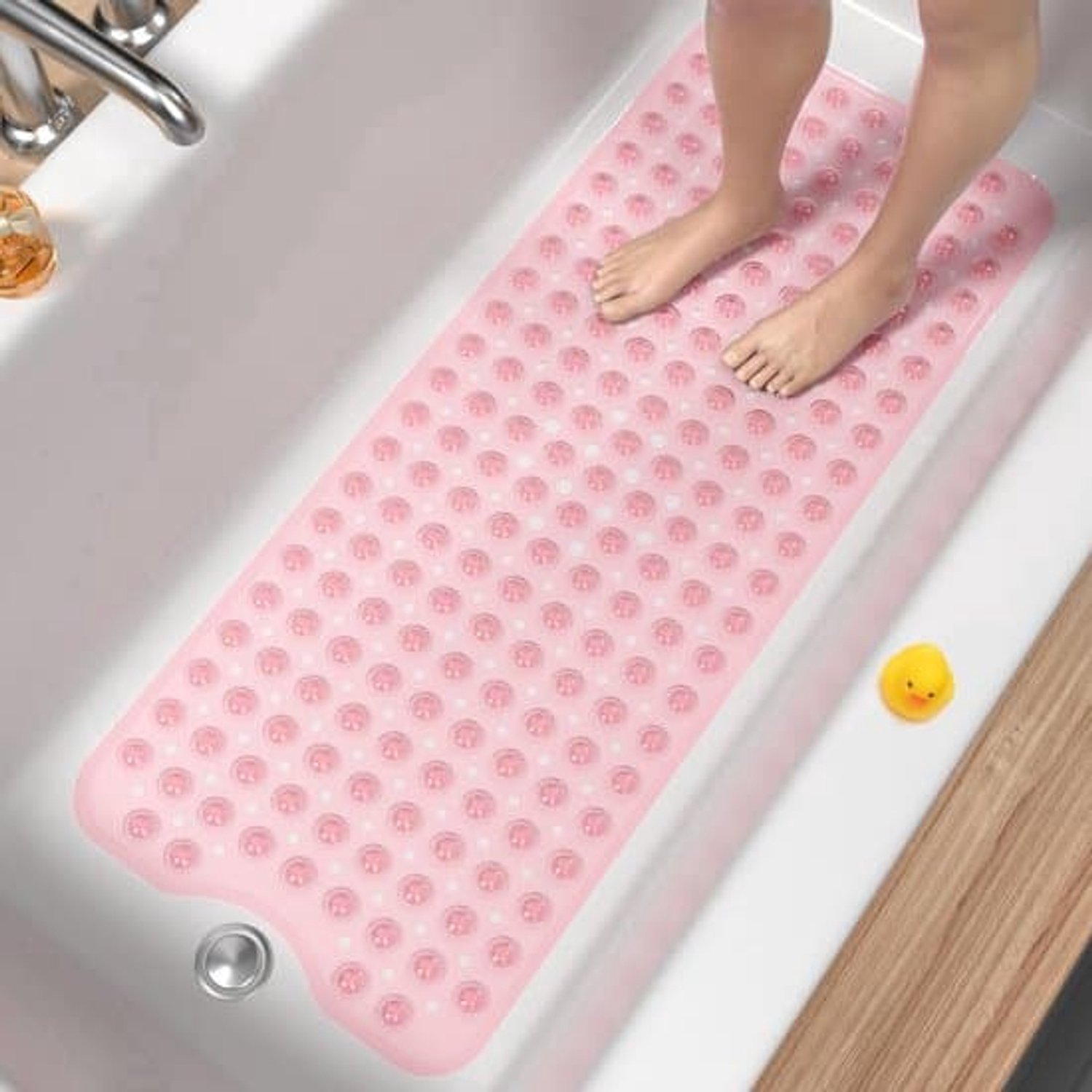 Badmat tegen glijden - verlengd 100 x 40 cm - Douchemat tegen glijden - schimmel - wasbaar - roze met zuigplaat en afvoergaten - Badmat