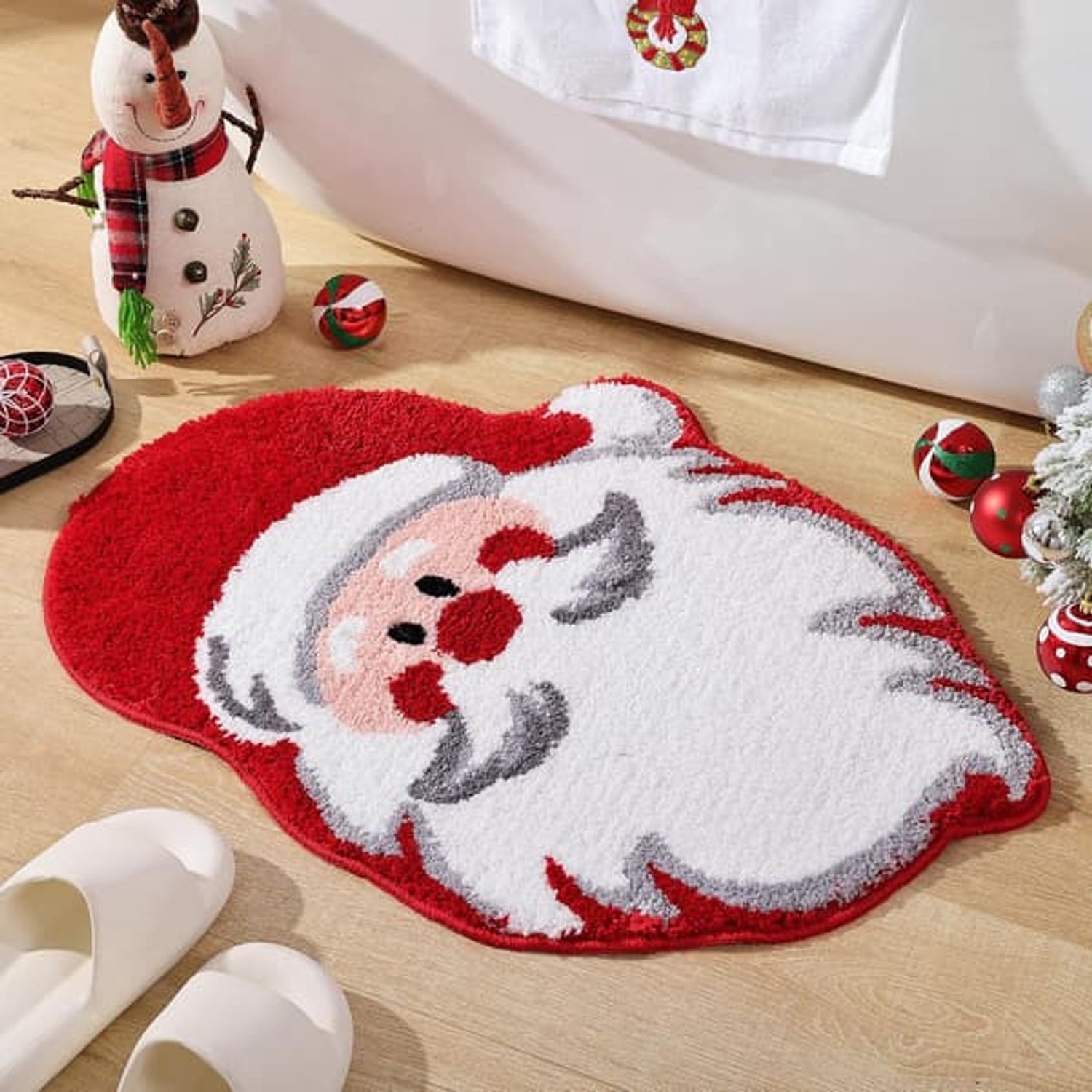 Badkamermat met kerstmanmotief voor de woonkamer, rood, absorberend, wasbaar, antislip, zacht, dik en duurzaam, geschikt voor dames - 40×60 cm