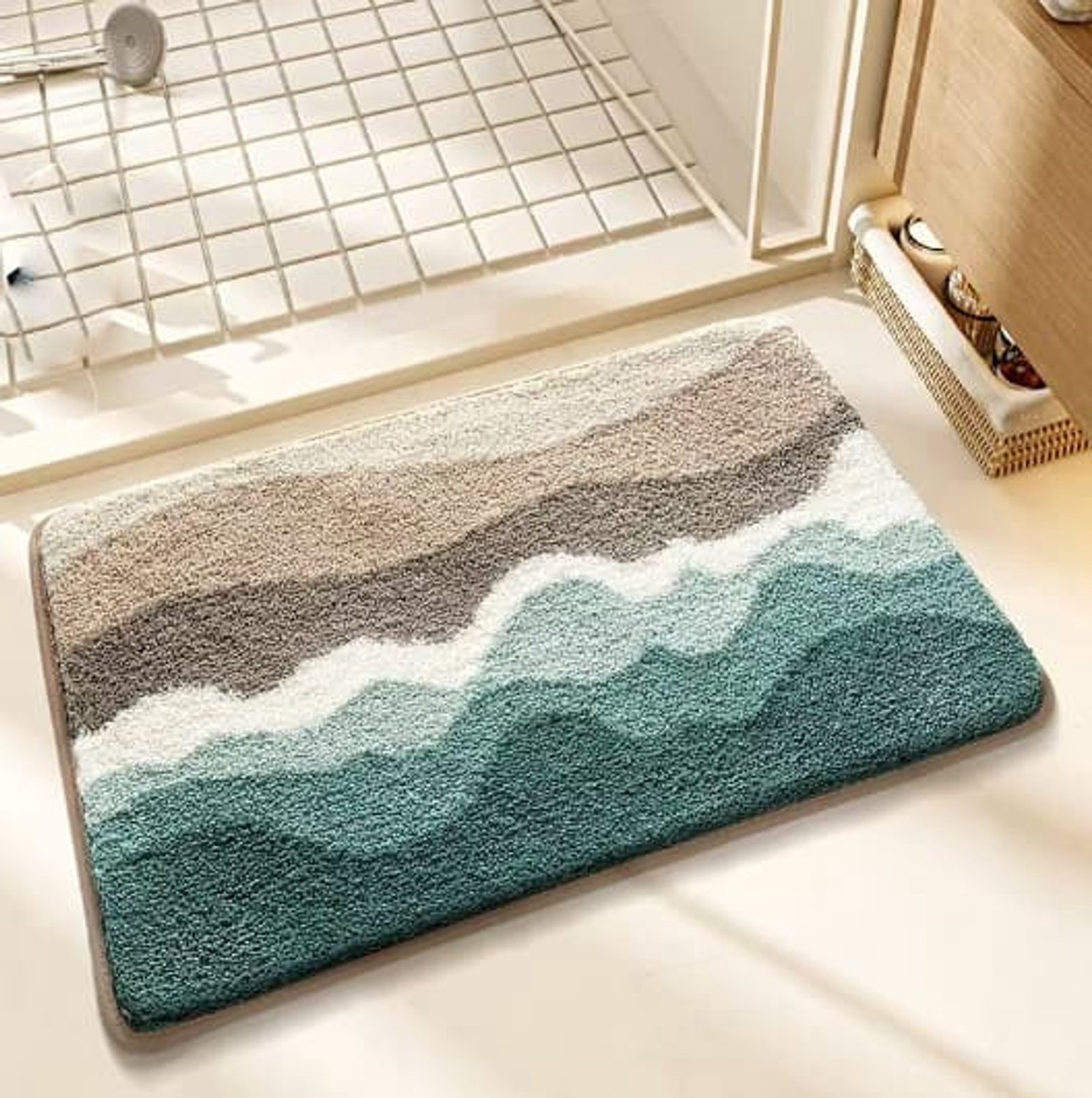 Badkamermat met strandthema, antislip, ultrazacht, wasbaar, absorberend en sneldrogend, met patroon van zeesterren en schelpen - 40*60cm