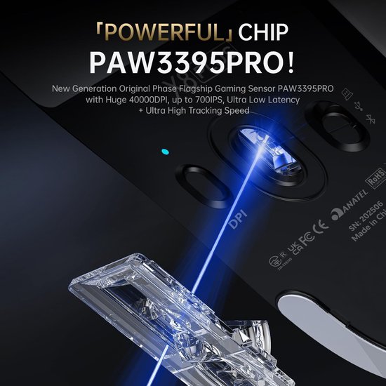Draadloze Gaming Muis met PixArt PAW3395PRO Sensor, 40000DPI, Super Licht Ontwerp voor PC/Xbox/Mac — afbeelding 4