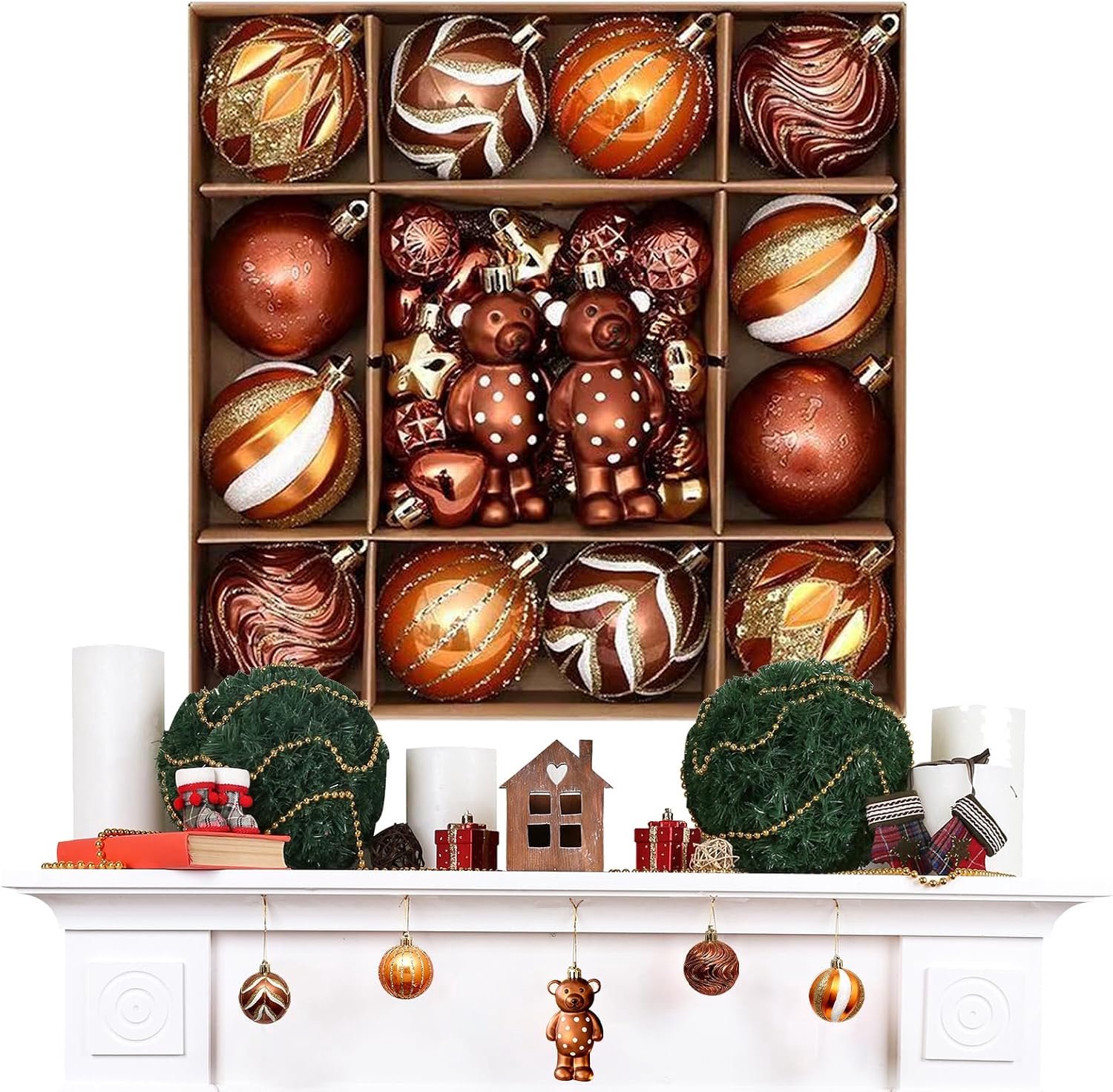 Kerst Ornamenten Set 46 Stuks Onbreekbaar Bruin