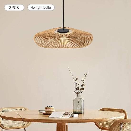 2 stuks gevlochten lampenkap, 30 cm, rond, geel, hanglamp paraplu van papiergaren, handgeweven, E27 lampenkap, retro vintage, voor woonkamer, eetkamer, slaapkamer — afbeelding 4