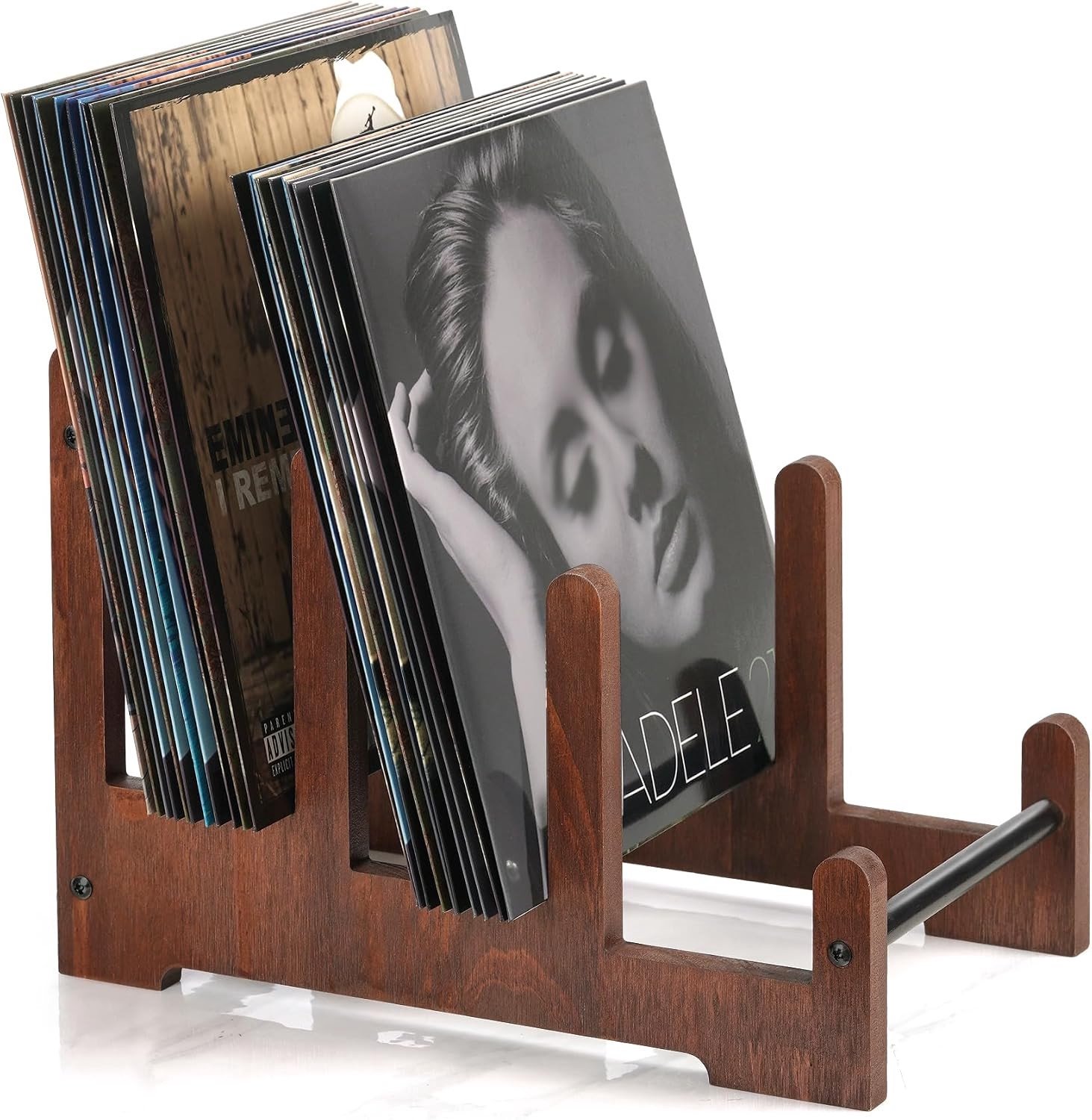 Vinylplatenstandaard - Hout - 37 x 27 x 24 cm - Retro Platenhouder met 3 Niveaus - Voor Vinyl Enthousiastelingen