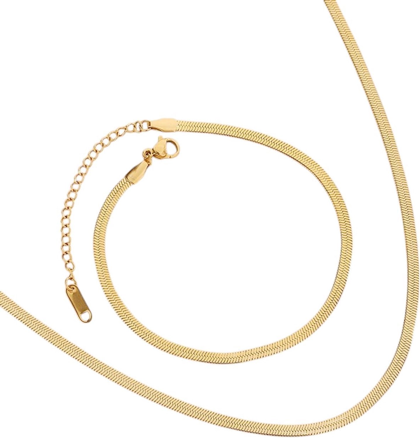 meberg Karma SS3004 halsketting & armband sieradenset goud 2-delige set legering damesarmband en ketting armsieraden vakantie avondmode accessoires