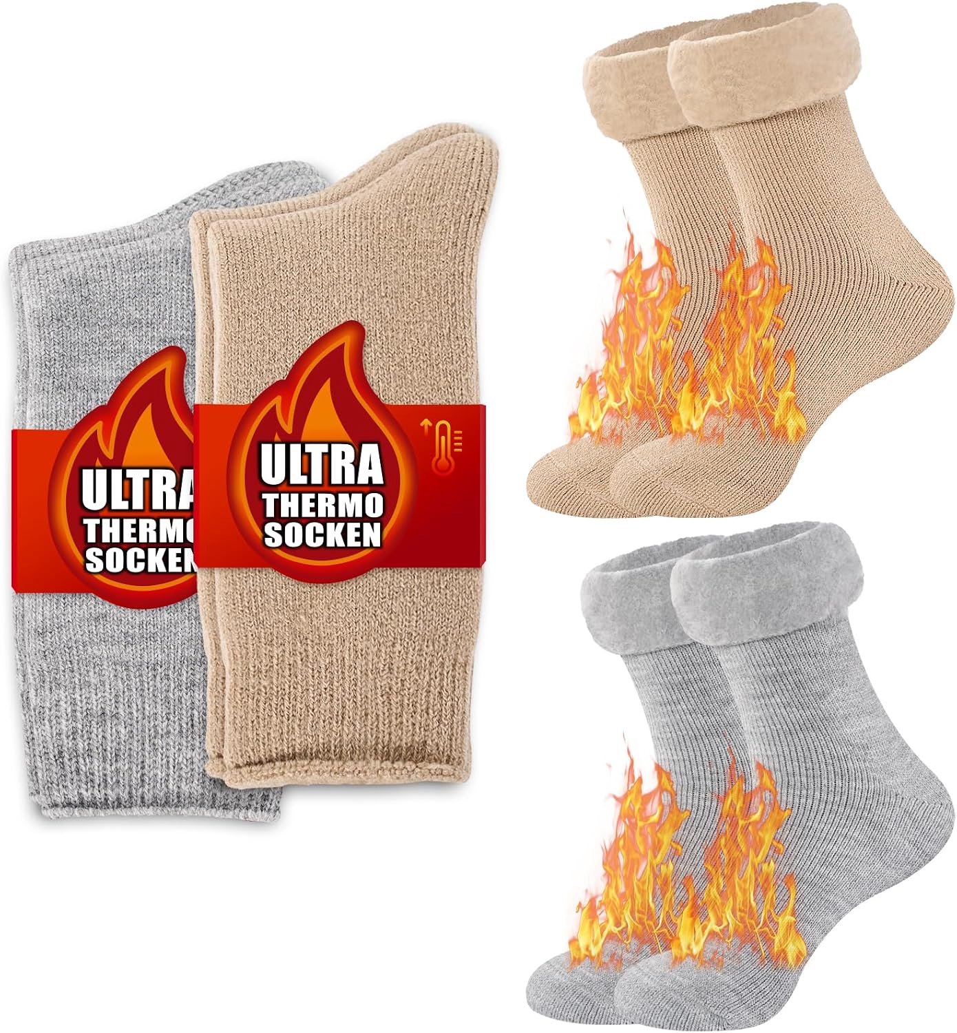 Thermosokken voor dames en heren, 2 paar extra dikke knuffelsokken