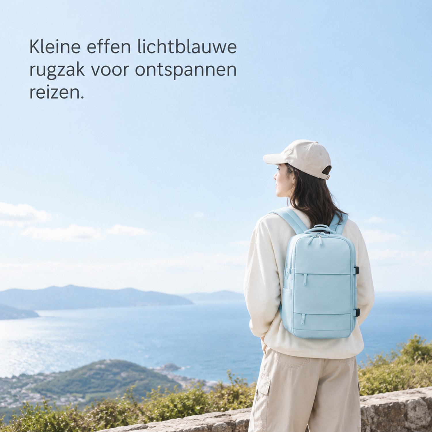 Rugzak klein - lichtblauw - gebogen schouderbanden - voor ontspannen reizen