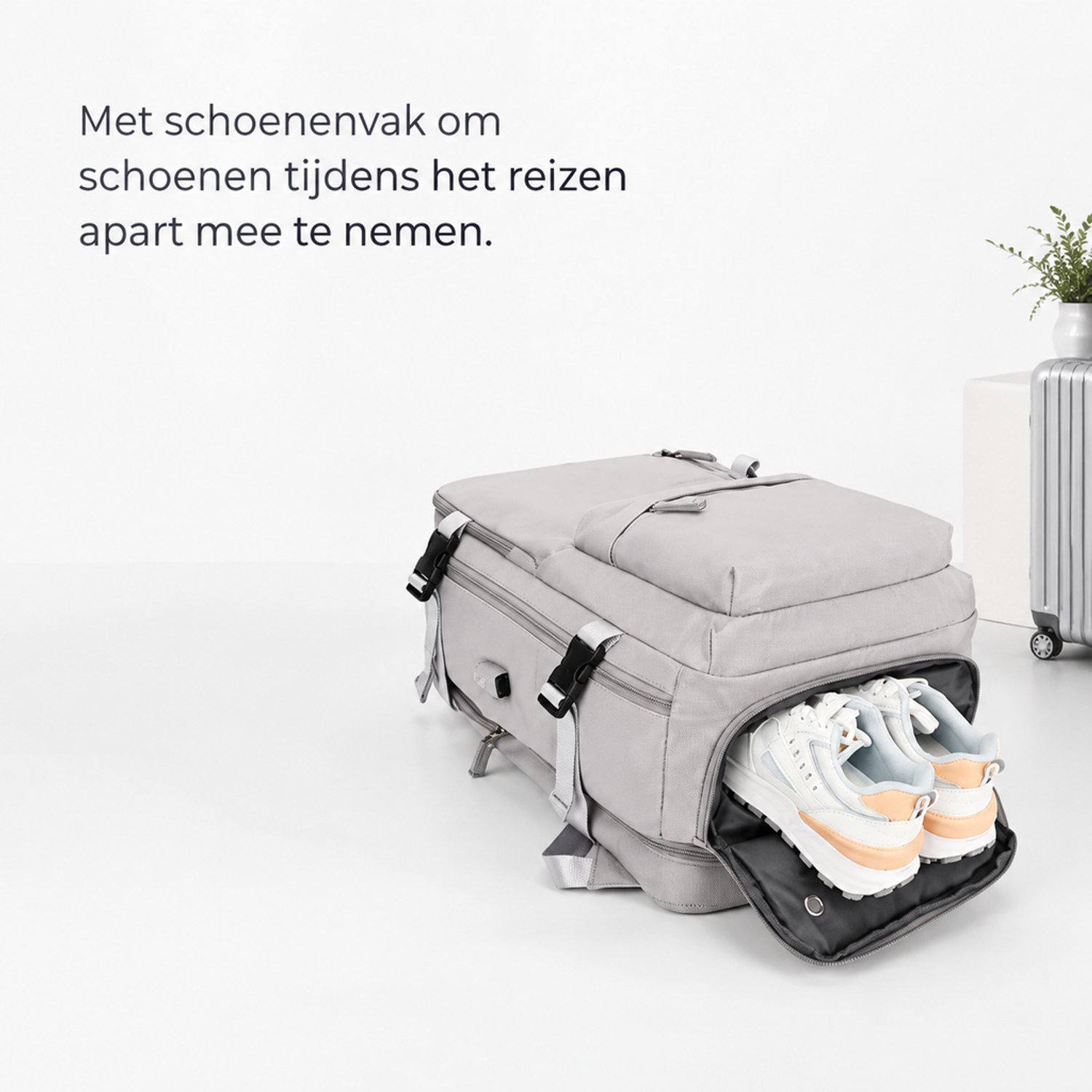 Rugzak - uitbreidbaar ontwerp met schoenenvak - lichtgrijs