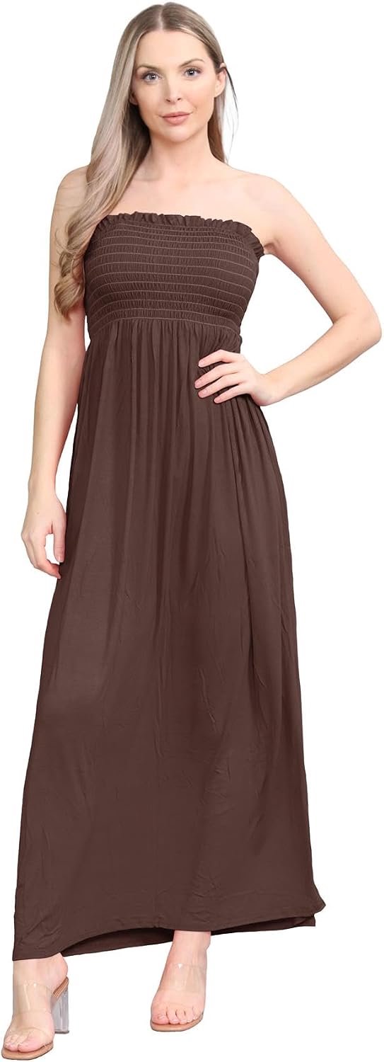 Nieuwe Womens Plain Bandeau Boobtube Strapless Sheering Zomer Maxi Lange Jurk Top