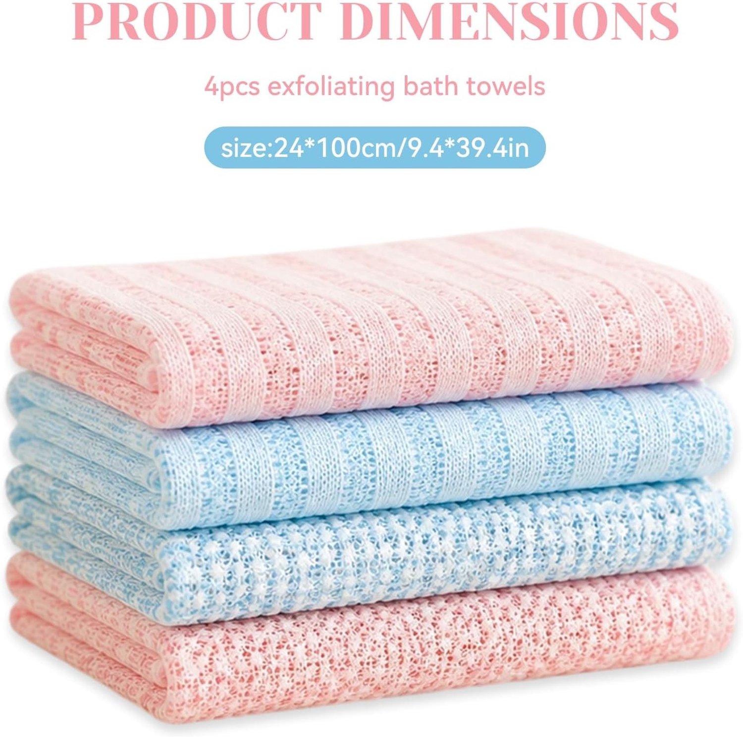 Peeling Douchedoek - Roze - Lange Washand - Voor Lichaamsverzorging - Set van 4