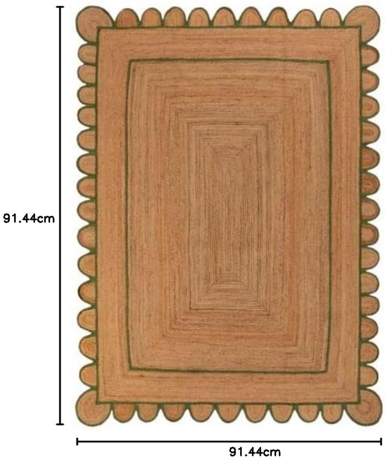 Geschulpte natuurlijke jute gebied tapijt gevlochten Boheemse woonkamer boerderij tapijten (natuurlijk / groen, 3 'ft vierkant)