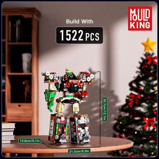 Mould King - 12028 2in1 Technic Transformers Trein bouwset | Classic Christmas Icons Robot Action Figure | Geschikt voor Lego | Kerstboom Creator Modelbouw | Kerst decoratie geschenkset voor volwassenen & kinderen | Bouwdoos met 1522 bouwstenen — cadeau in Spellen & Speelgoed - foto 7