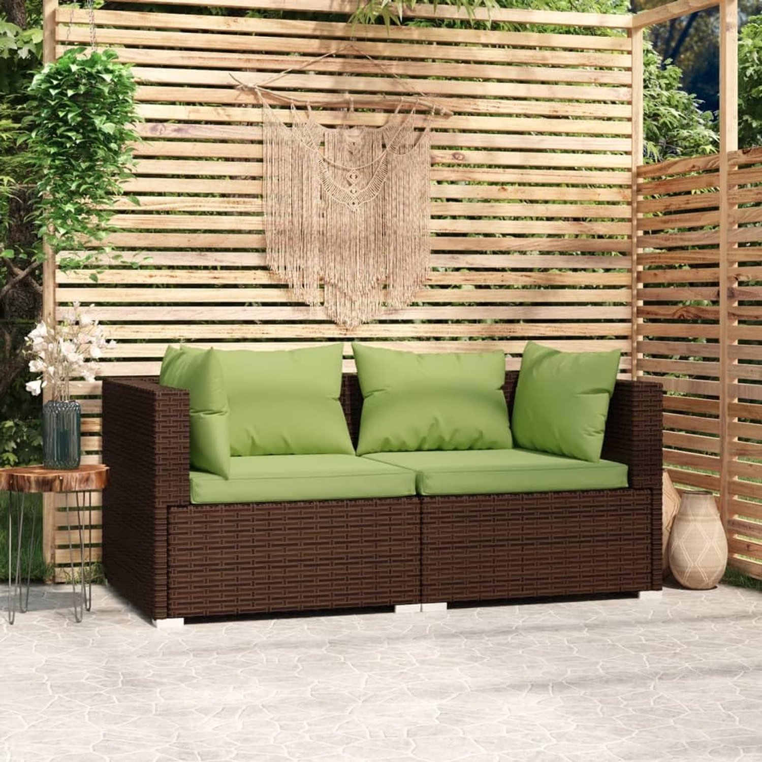 2-zitsbank met kussens, bruin, polyrotan, tuinmeubelsets, terrasmeubelsets, outdoormeubelsets, balkonmeubelsets voor terras, tuin, balkon