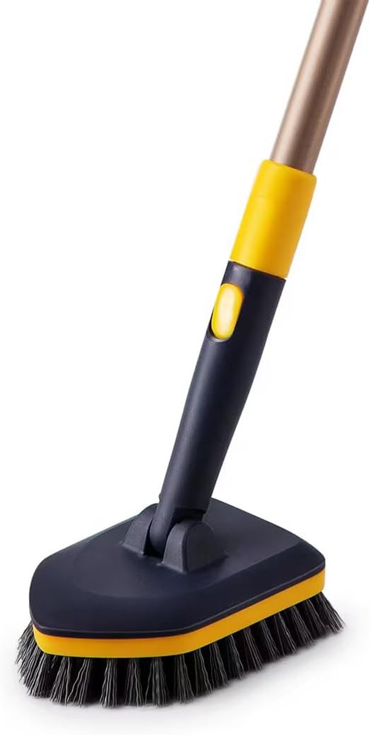 Yocada Tub Tile Scrubber Brush 2-in-1 reinigingsborstel, 147 cm, verstelbare telescoopstang, stijve borstelharen, schuursponzen voor het reinigen, badkamer, keuken, toilet, muur, badkuip, tegels,