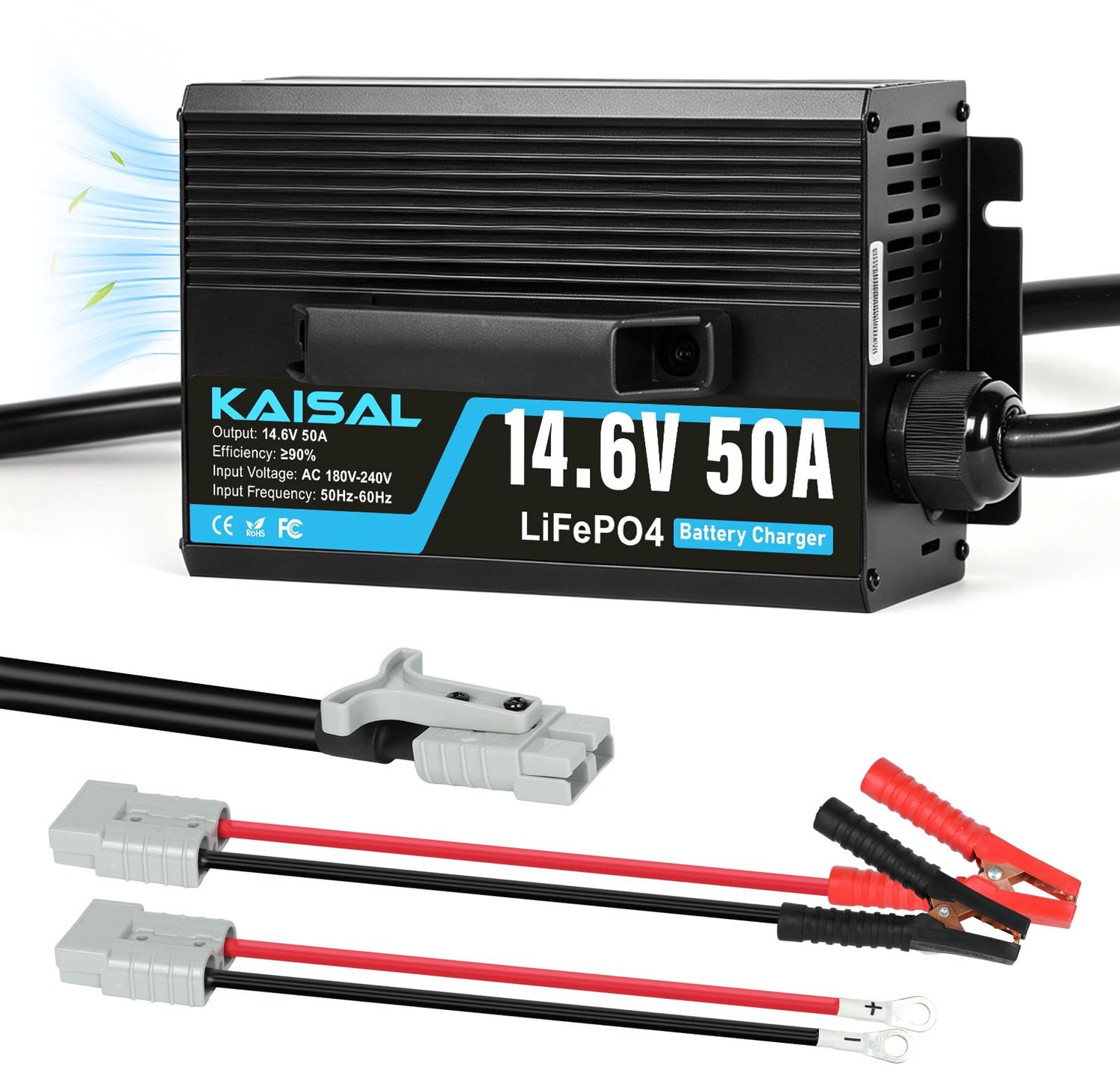 Acculader Lithium Batterijlader - 14,6 V 50 A LiFePO4 - 750 W Vermogen - Zwart Aluminium - Voor Campers En Schepen