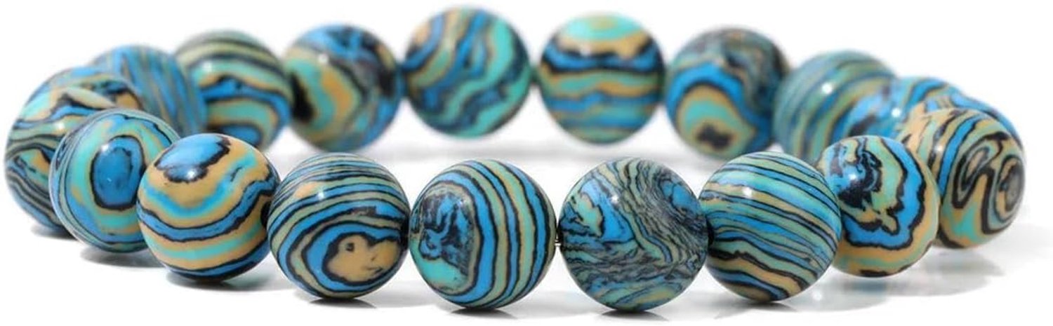 Armband van natuurlijk groen en blauw malachiet, handgemaakt, ronde kralen, yoga-armband voor dames, steen glas steen: emaille glas, zirkonia, agaat, obsidiaan, Steen glas steen: email