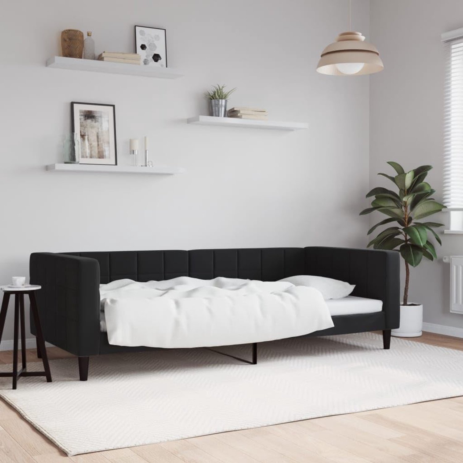 Dagbed, zwart, 90 x 190 cm, fluwelen hoes, 2-in-1 slaapbank, metalen houten frame met lattenbodem, voor woonkamer en logeerkamer