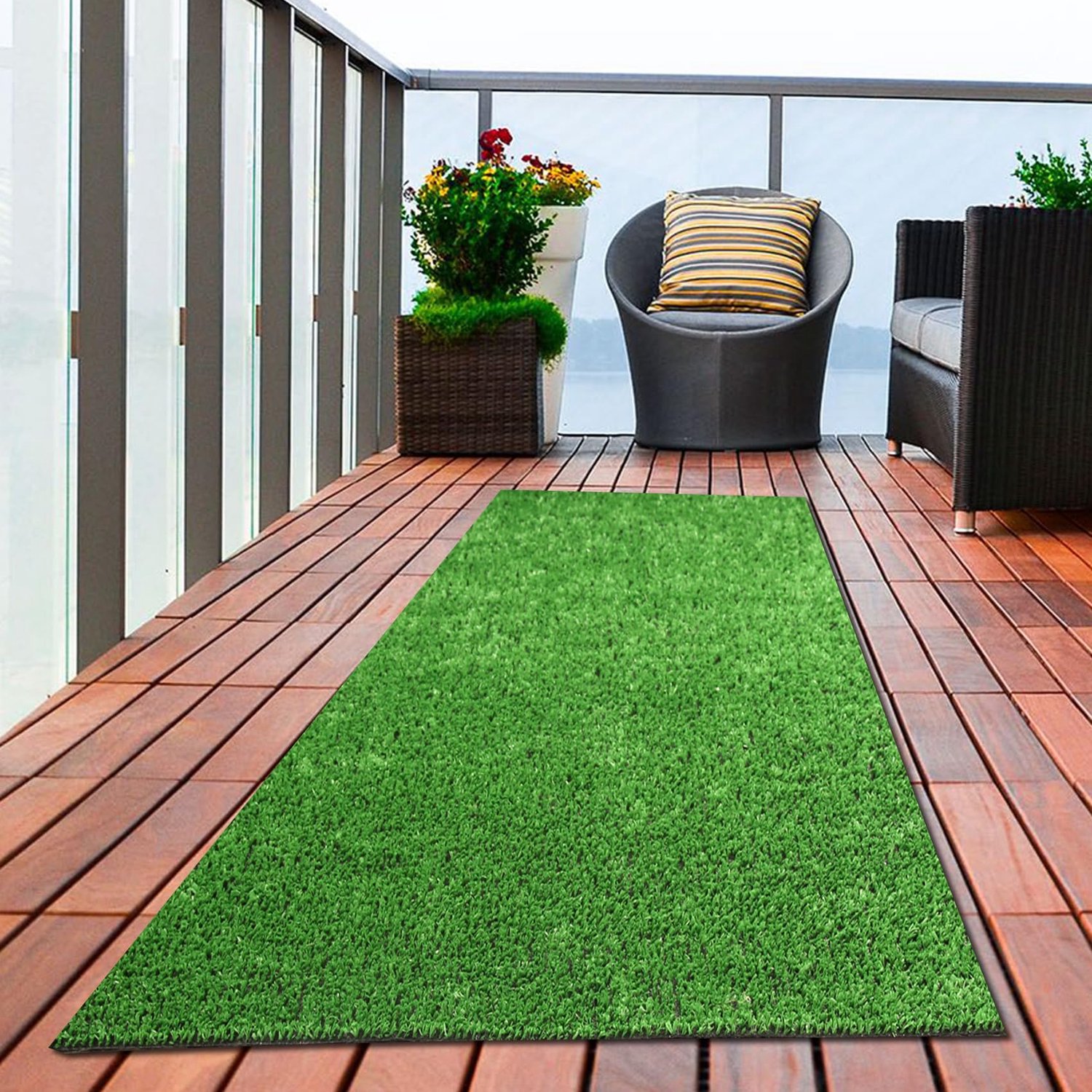 XLX TURF Kunstgras loper 1 m x 4 m - outdoor groen kunstgras gras gras voor balkon patio bekleding, 8 mm poolhoogte