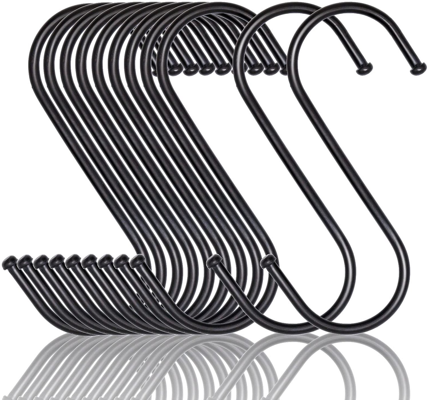 MgcTolBox 20 stuks S-haken van metaal, haken zwart, metalen S-haken, geschikt voor keuken, badkamer, slaapkamer en kantoor (M, zwart)