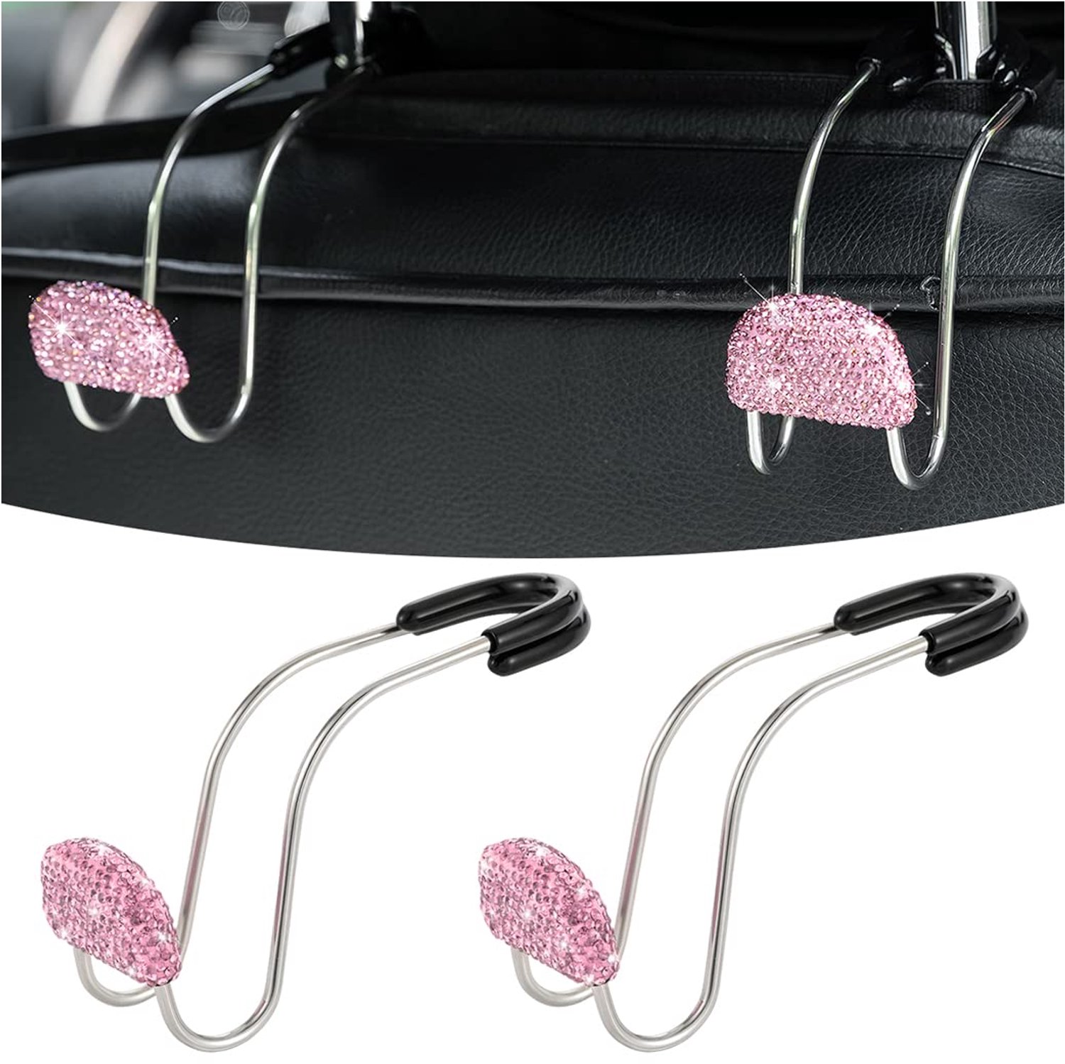 JNNJ Bling Auto Hoofdsteun Haak, Bling Achterbank Organizer Hanger voor Portemonnee Kleding Boodschappentas, Steentjes Auto Hoofdsteun Opberghouder, A