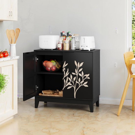Vintage buffetkast, 80 cm, met gesneden meubels en opbergruimte, dressoir met 2 deuren en verstelbare planken, voor woonkamer, keuken, eetkamer — afbeelding 4