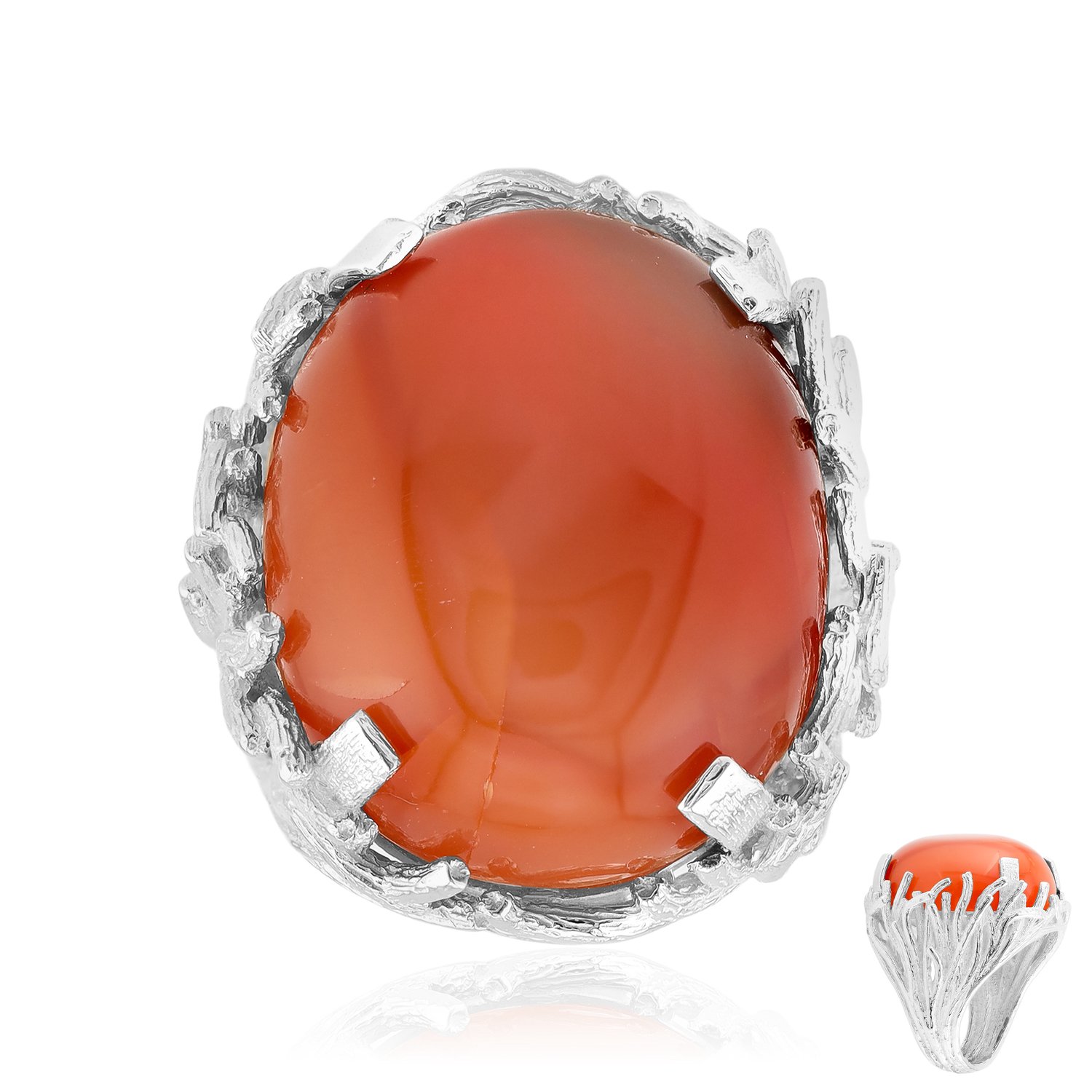 Cavill - Zilveren ring met grote ovale carneool cabochon 36,378 ct - 925 sterling zilver - Geoxideerd - Braziliaanse sieraden - Filigraan design