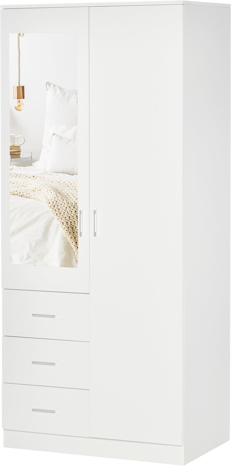 ECTEATOY Kledingkast - 2 Deurs met Spiegel en 3 Lades - 80x50x180cm - Wit