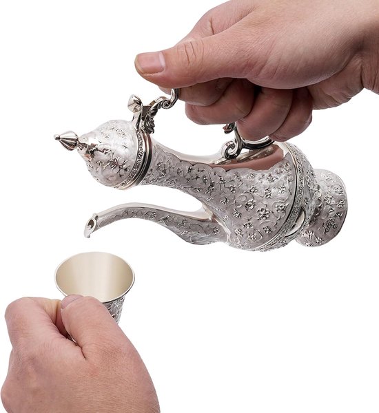 Vintage theeserviesset met koffiemok en theepot, 280 ml theepot en 6 x 25 ml theekop, Europese theeserviesset, theeset voor theetafel, decoratie voor koffie, thee-feest en thuis, 25 x 7 cm (zilverwit) — afbeelding 2
