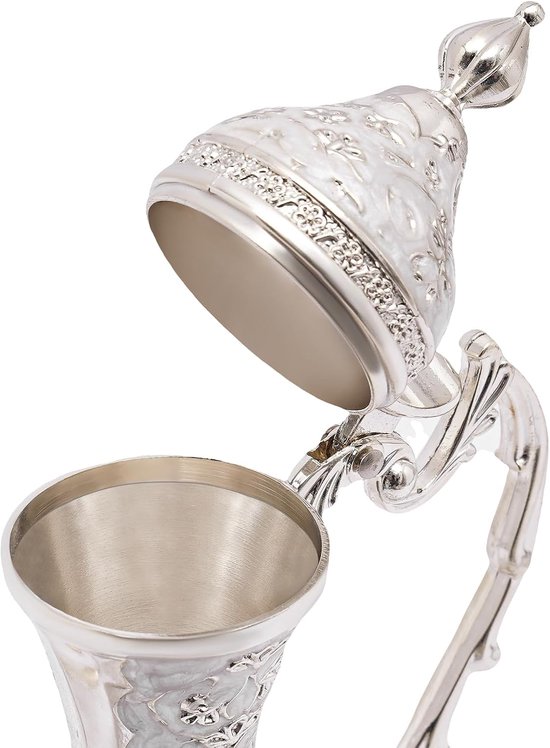 Vintage theeserviesset met koffiemok en theepot, 280 ml theepot en 6 x 25 ml theekop, Europese theeserviesset, theeset voor theetafel, decoratie voor koffie, thee-feest en thuis, 25 x 7 cm (zilverwit) — afbeelding 4