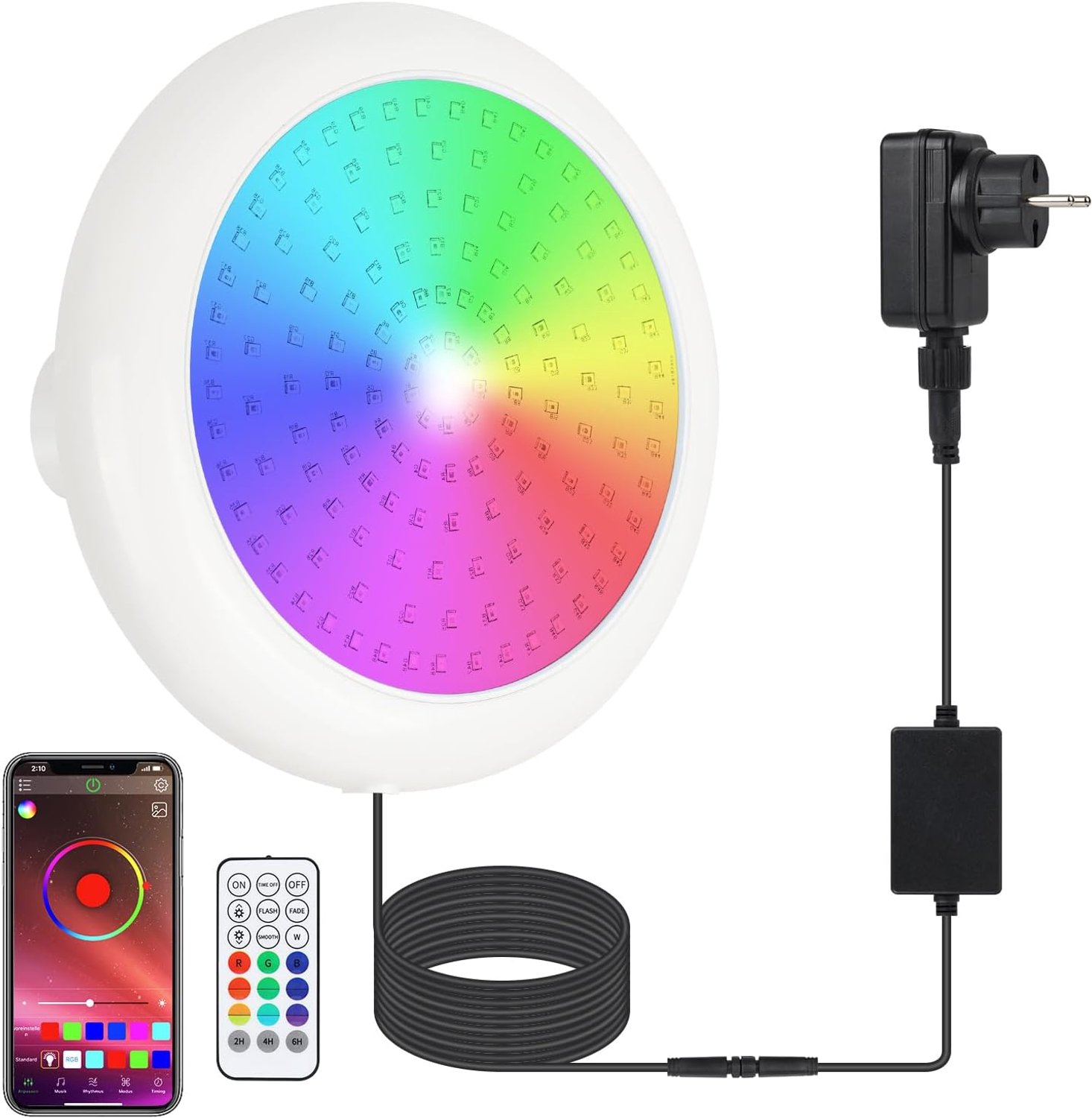 Led-zwembadverlichting, 24 W, magnetische bovengrondse zwembadverlichting voor frame zwembad, stalen wandzwembad, intelligente ledlamp, muzieksynchronisatie/timing, IP68, met 7 m kabel