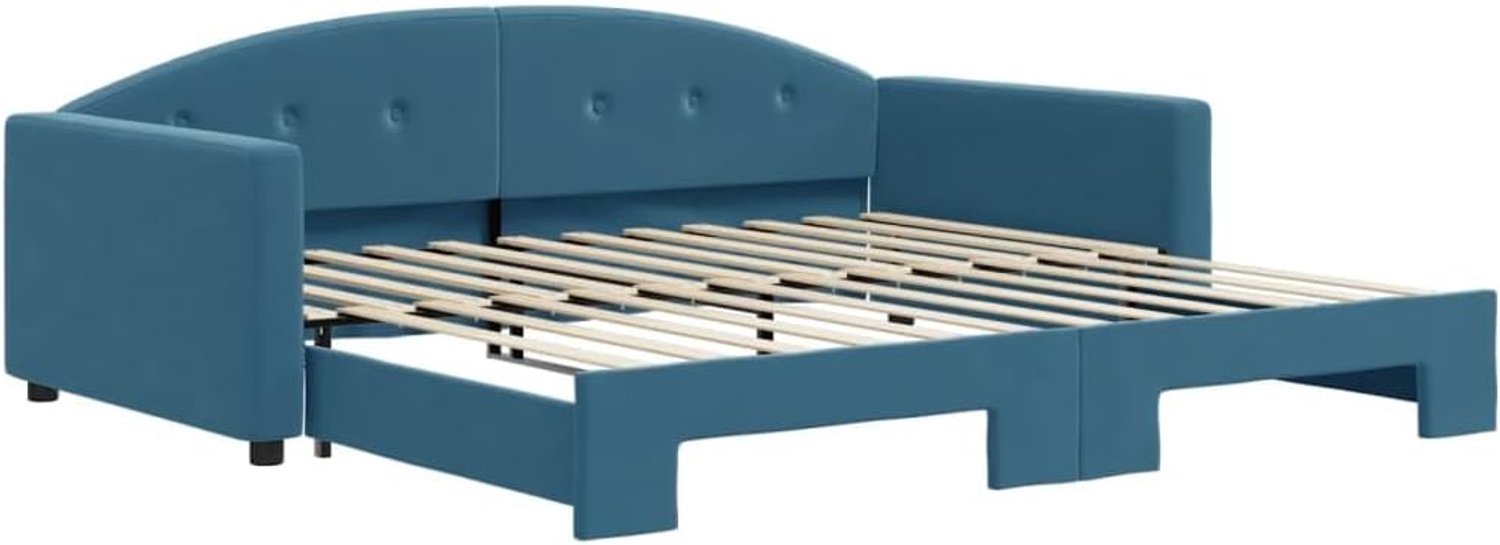 Gastenbed, familiebed, hotelbed, dagbed, uittrekbaar, blauw, 100 x 200 cm, fluweel, voor slaapkamer, logeerkamer