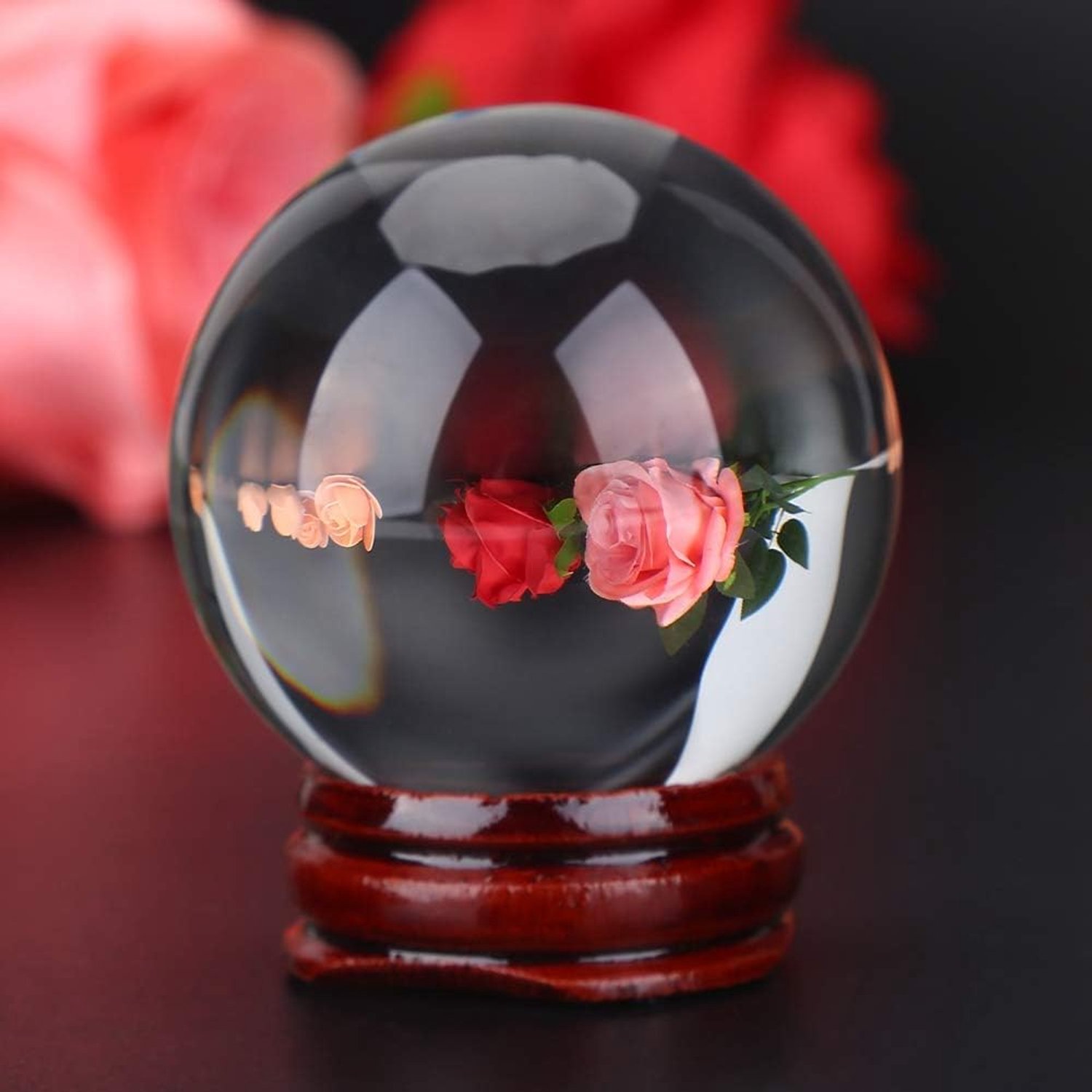 Annadue 1PC 50MM Kunstmatige Kristallen Bol met Houten Standaard