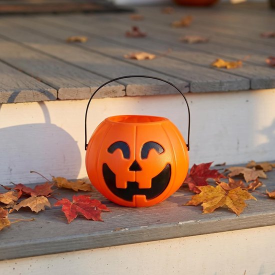 8 Stuks Delige Halloween Pompoenemmer met Handvat Duurzame Plastic Snoepemmers met Compacte Lantern Containers voor Feesttraktaties Decoratie — afbeelding 5