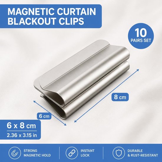 10 stuks gordijnclips, draagbaar, magnetisch, roestvrij staal, afneembare clips, magnetische gordijnsluiting, voor thuis, binnengebruik, woonkamer, slaapkamer, douche, raam, keuken — afbeelding 2