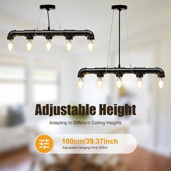 DIY Vintage hanglamp, E27 waterleiding, retro hanglamp, 5 lampen, industriële hanglamp, plafondlamp, eetkamer, kroonluchter voor woonkamer/restaurant/café — afbeelding 2