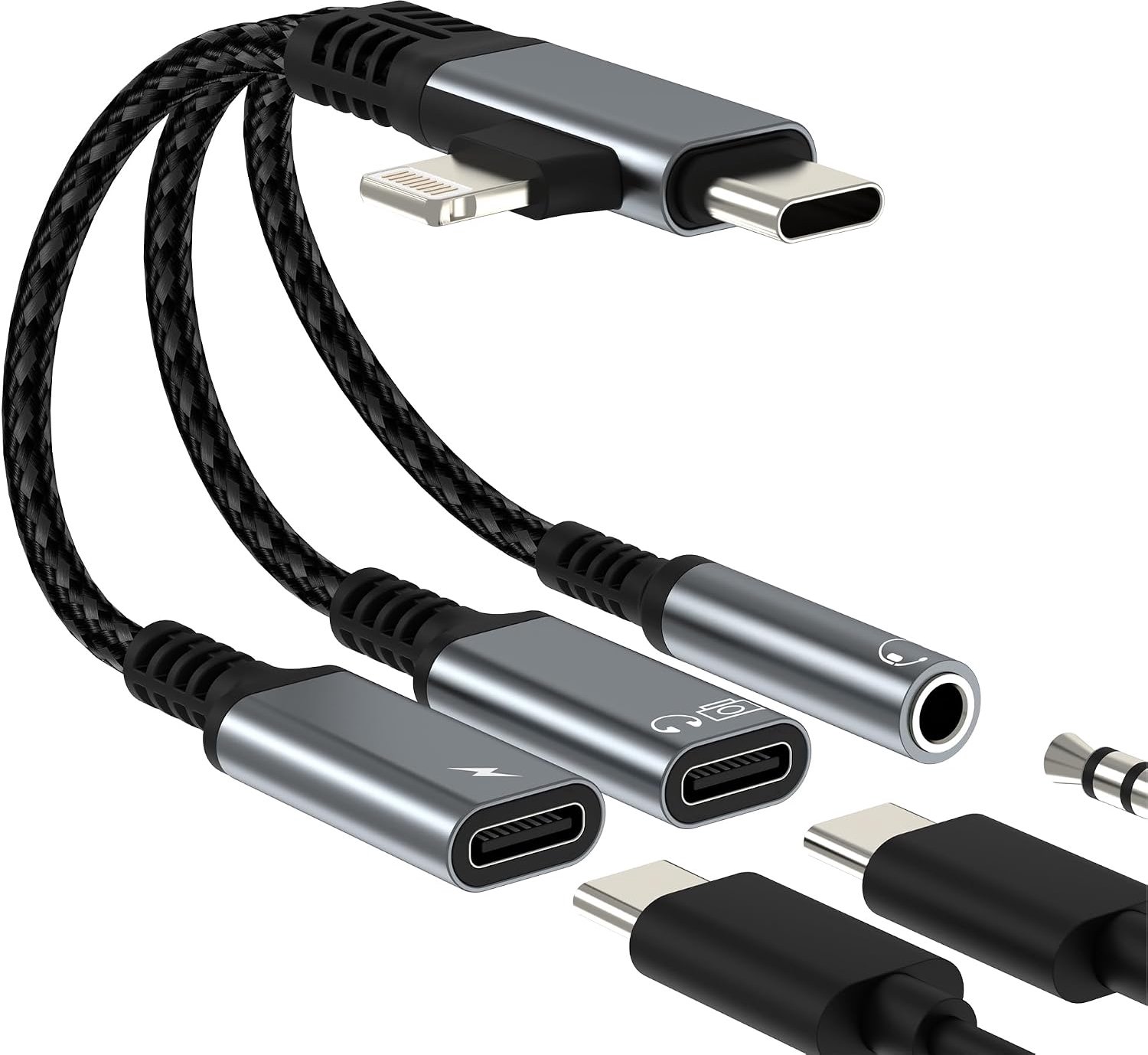 Adapter jack naar Lightning USB C voor iPhone 17 16 15 14 13 Pro Max voor Apple compatibel met Samsung voor iPad audiokabel 3,5 mm hoofdtelefoon oplader OTG stroomvoorziening AUX DAC oplaadpoort