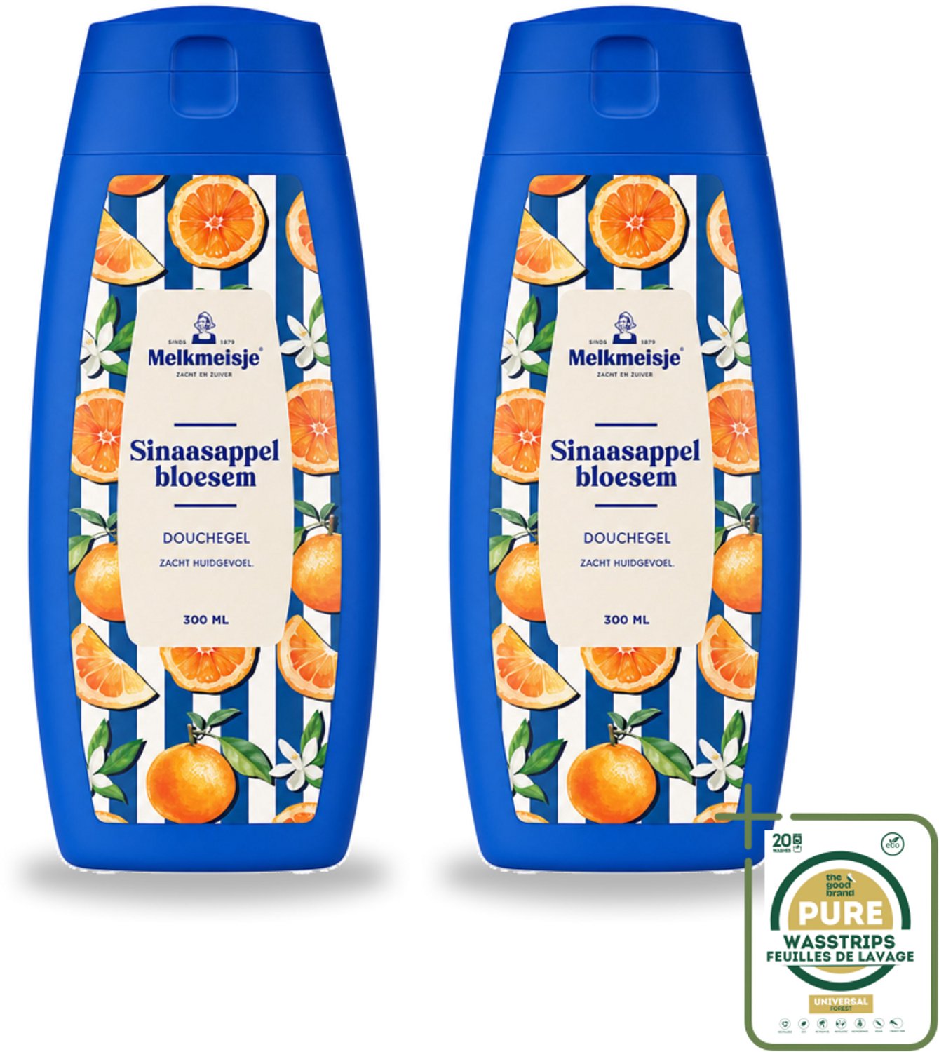 2 x Melkmeisje – Douchegel – Sinaasappelbloesem – 300 ml - Wasstrips - Douchegel Sinaasappel - Douchegel Sinaasappelbloesem - Fris Huidgevoel - Zachte Douchegel - PH-huidneutraal