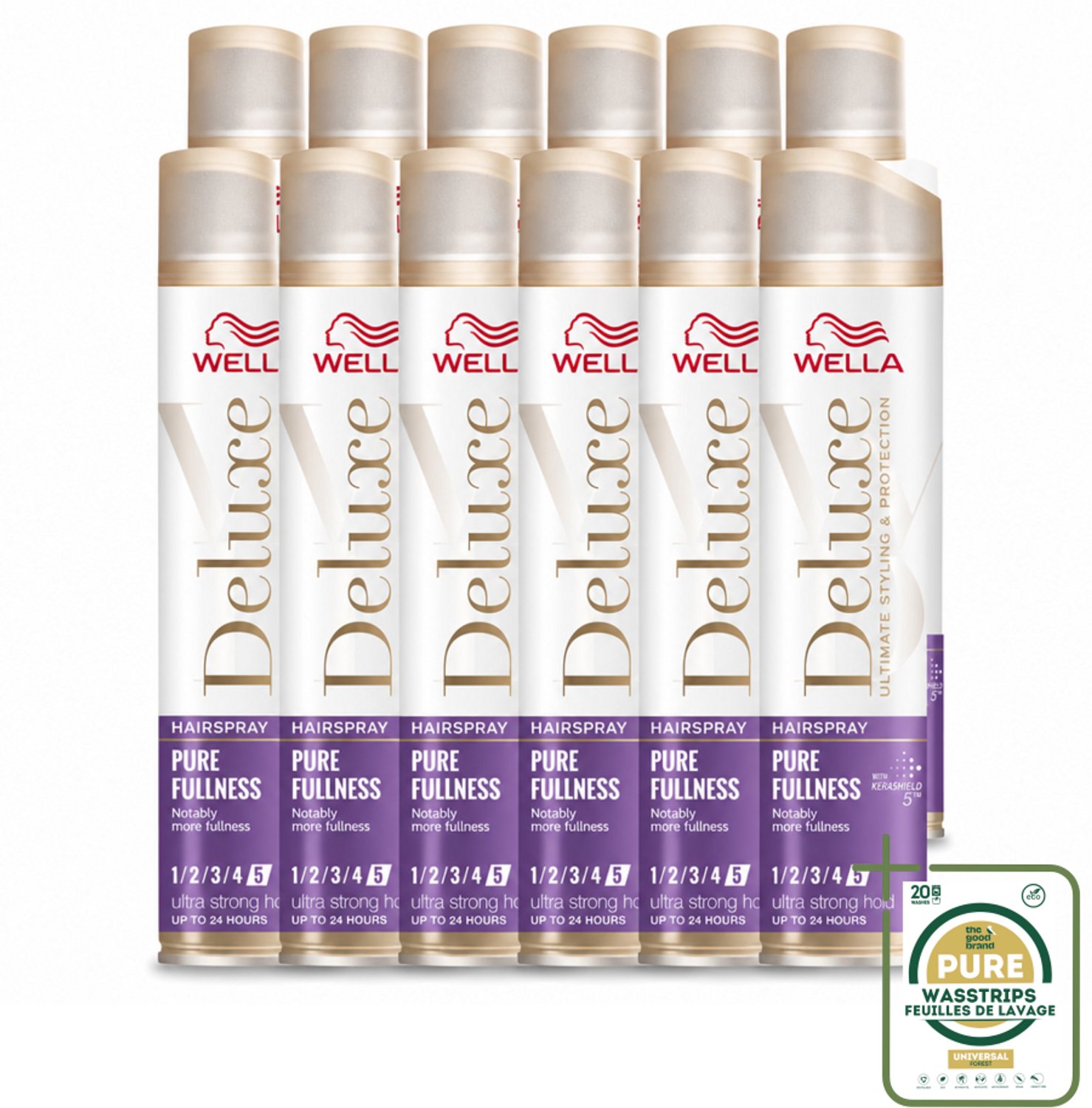 12 x Wella – Deluxe Pure Fullness – Haarspray – 250 ml - Wasstrips - Haarspray - Haar Fixatie - Volume Haar - Glanzend Haar - Anti-pluis