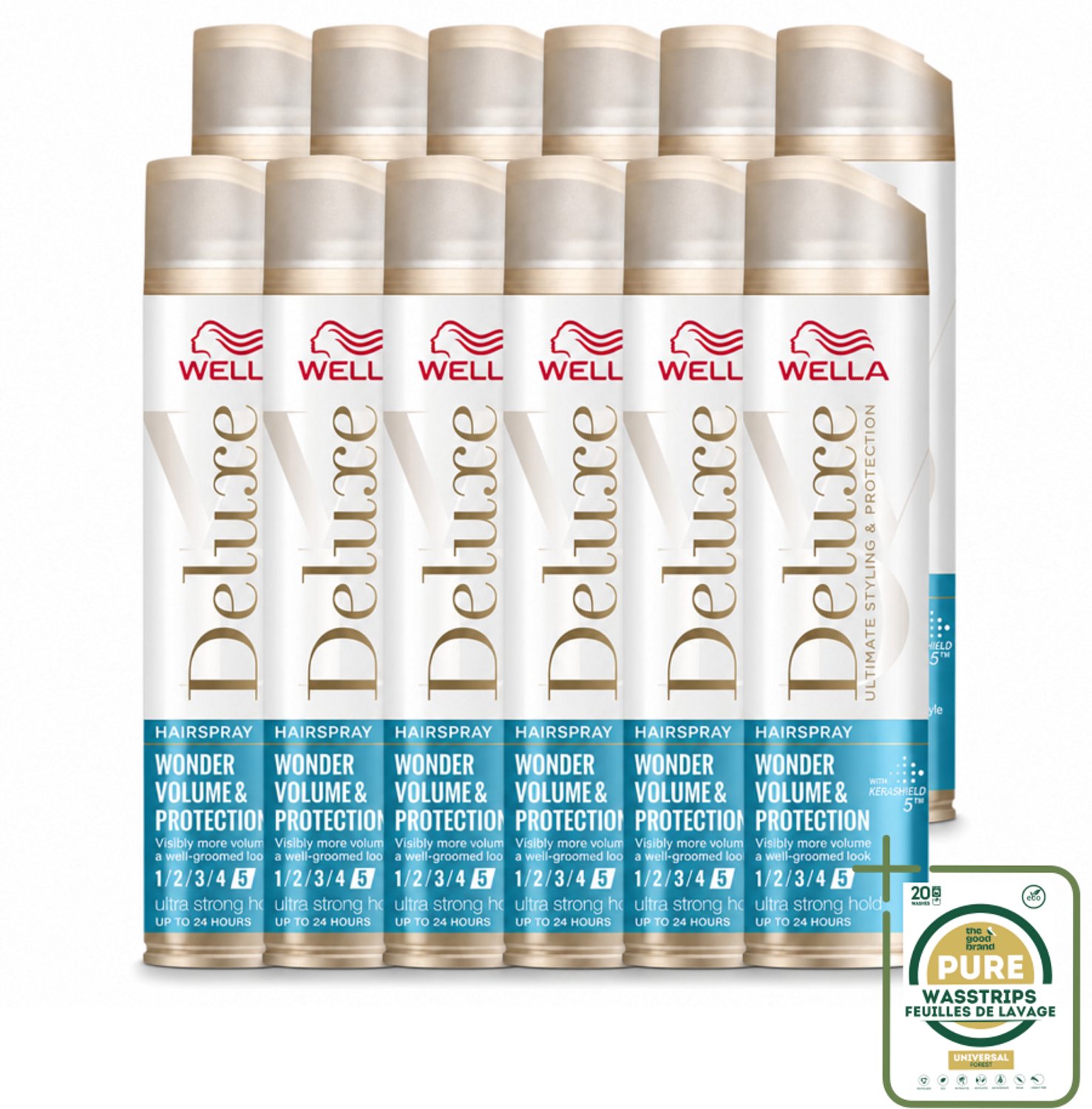 12 x Wella – Deluxe Volume & Protection – Haarspray – 250 ml - Wasstrips - Haarspray - Volume - Bescherming - UV Bescherming - Anti-pluis