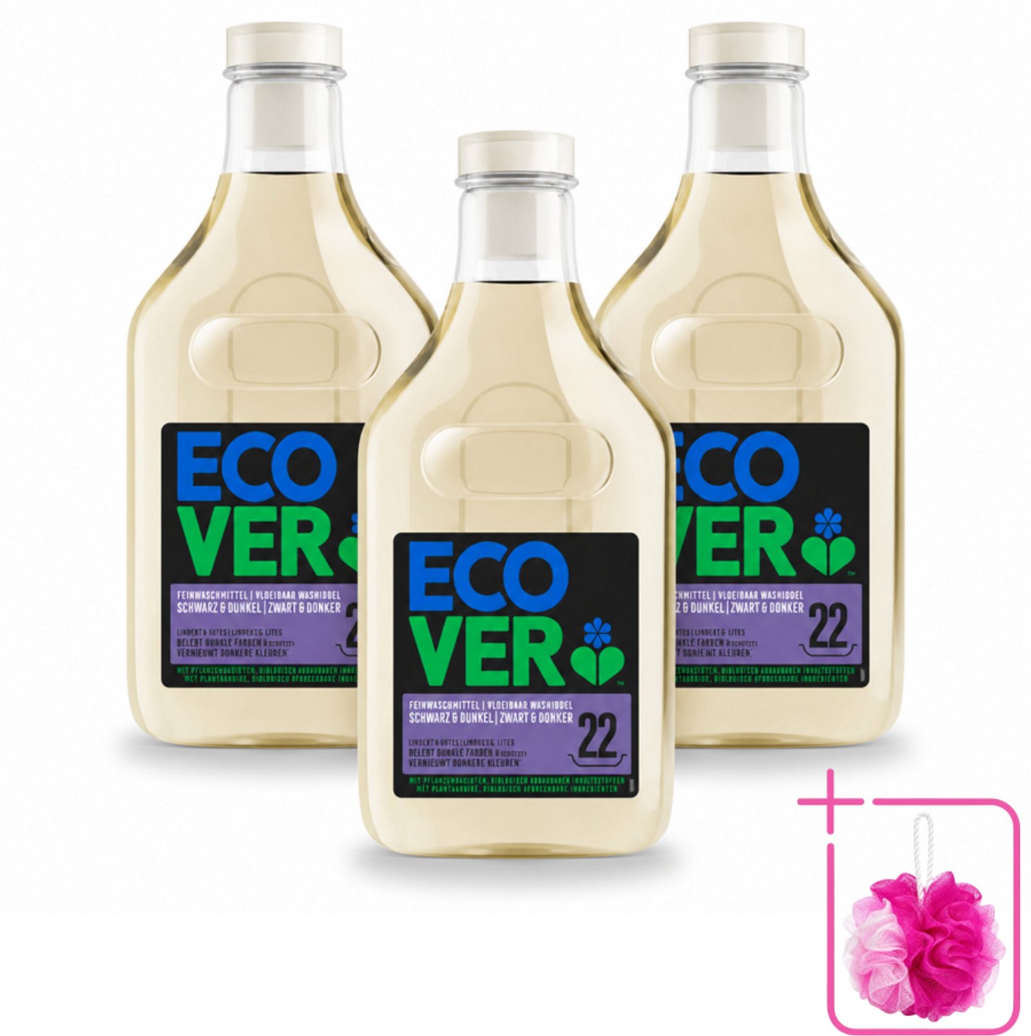 3 x Ecover - Vloeibaar wasmiddel - Zwart & Donker - 1 liter - 22 wasbeurten - Bulkverpakking - Donker wasmiddel - Douchemop - Kleurbehoud