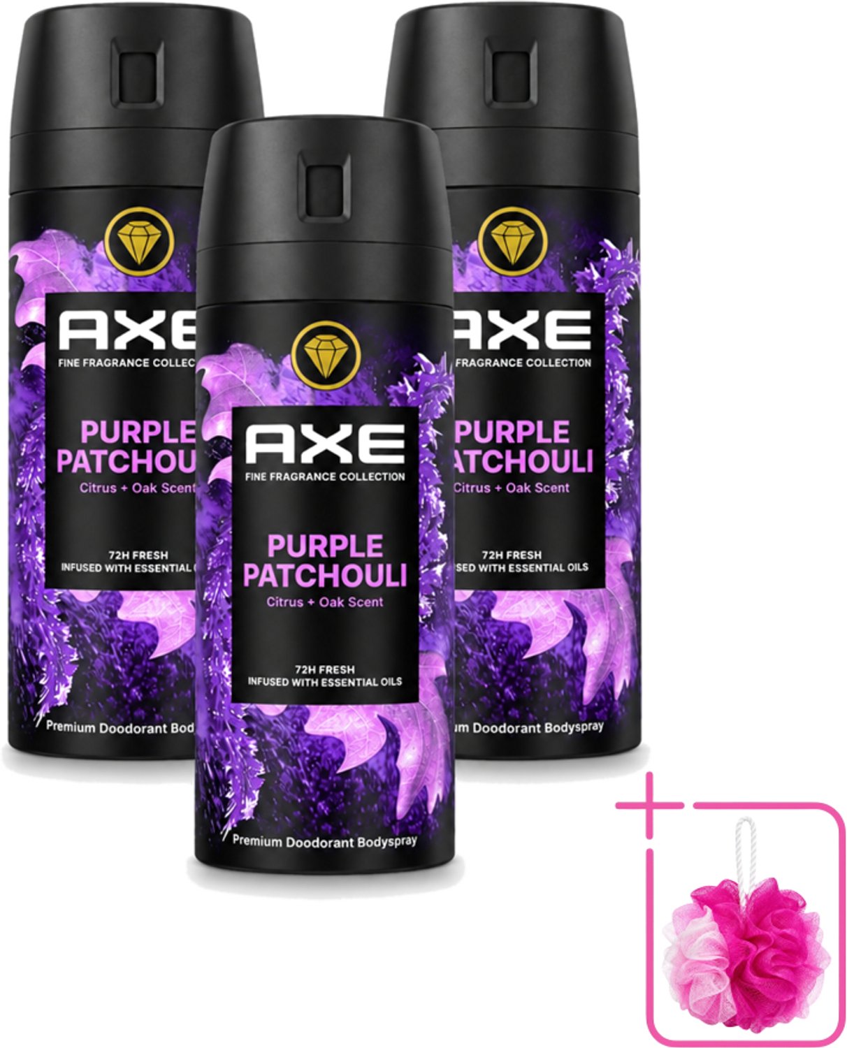 3 x AXE - Deodorant Spray - Purple Patchouli - Verfrissend - Kruidige Geur - 150 ml - Bulkverpakking - Deodorant spray - Frisheid