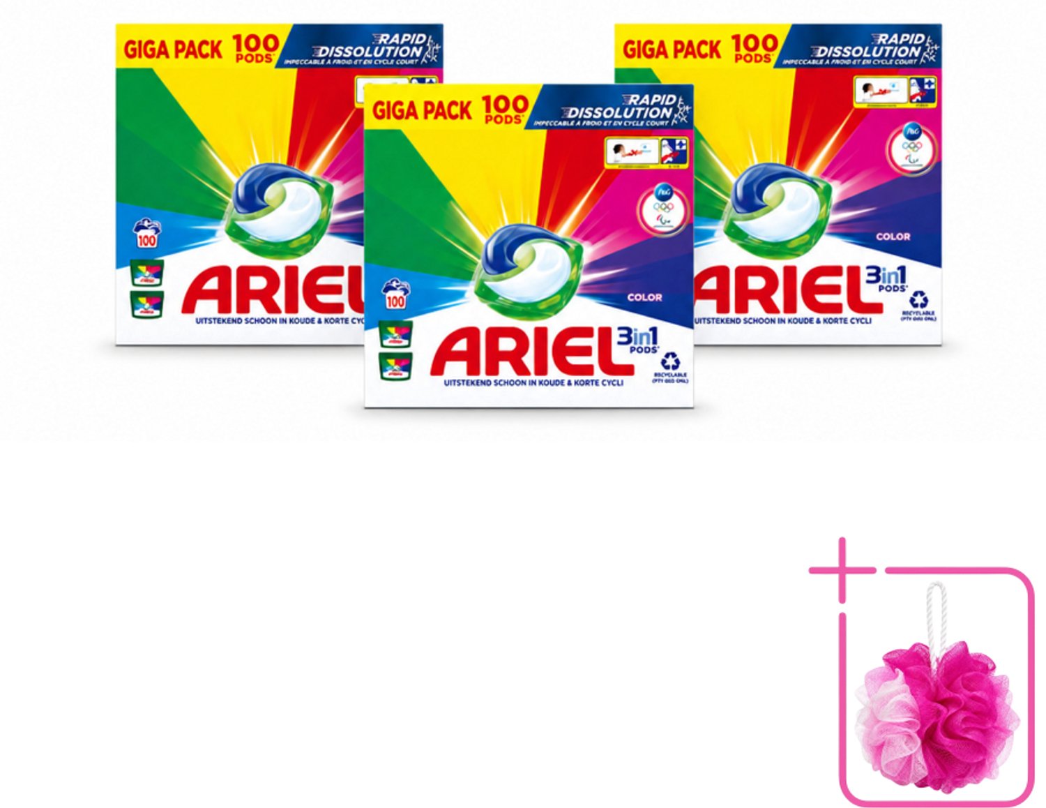 3 x Ariel - 3in1 Wasmiddel Pods - Color - 100 Pods - Bulkverpakking - Wasmiddel - Douchemop - Wasmiddel pods