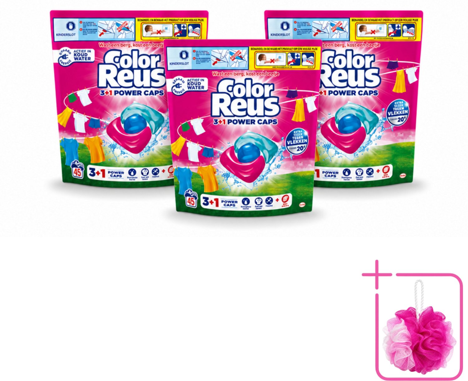3 x Color Reus - 3+1 Power Caps - Gekleurde Was - 45 Wasbeurten - Bulkverpakking - Was capsules - Douchemop - Gekleurde was