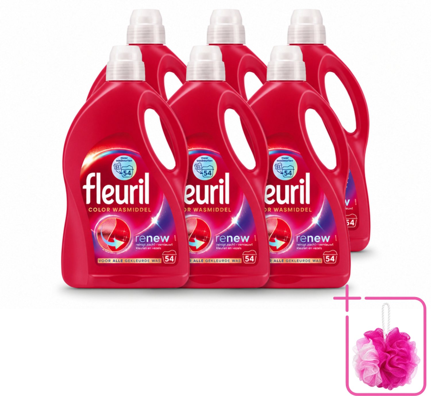 6 x Fleuril - Wasmiddel - Renew Color Vloeibaar Wasmiddel - Gekleurde Was - 54 wasbeurten - Bulkverpakking - Kleurbehoud - Douchemop - Wasmiddel voor gekleurde kleding