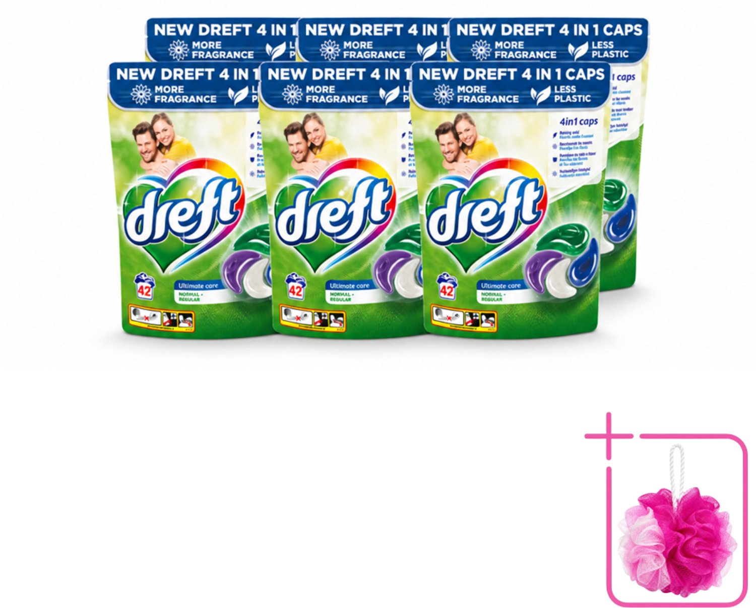 6 x Dreft - Wasmiddelcapsules - Ultimate Care - Zachte verzorging - 42 Wasbeurten - Bulkverpakking - Wasmiddel - Douchemop - Wascapsule