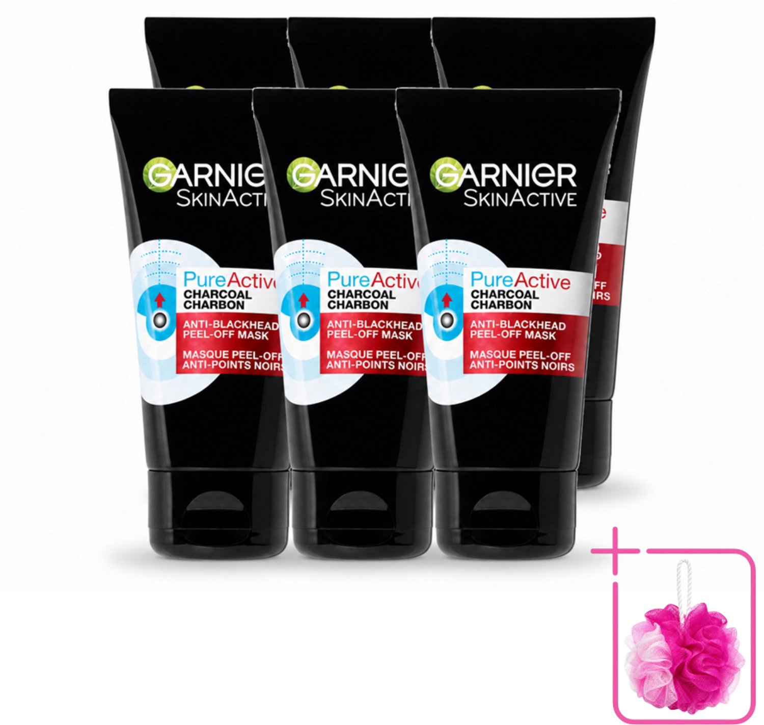6 x Garnier - Pure Active - Peel-Off Masker - Charcoal - 50 ml - Bulkverpakking - Huid reinigen - Douchemop - Houtskool masker